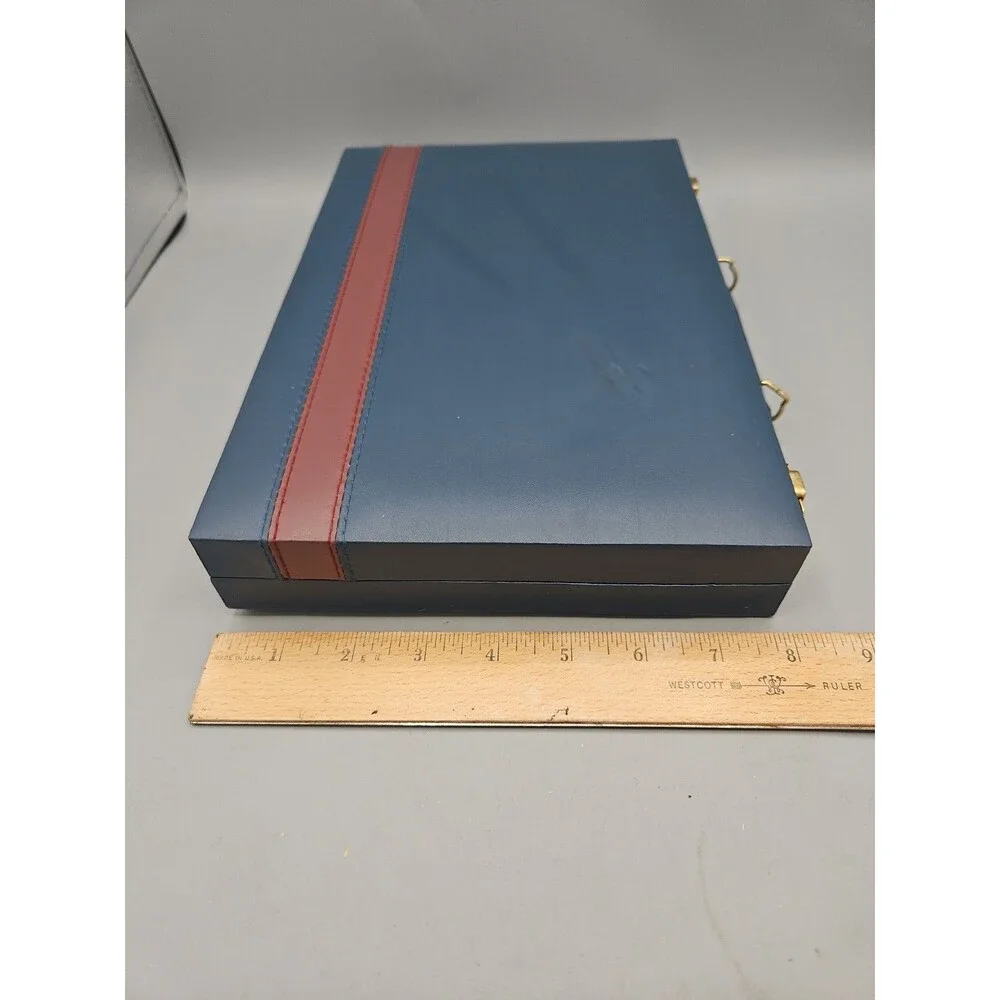 Vintage Style Backgammon Travel Set Blue Navy Case Dice Chips Folding Board